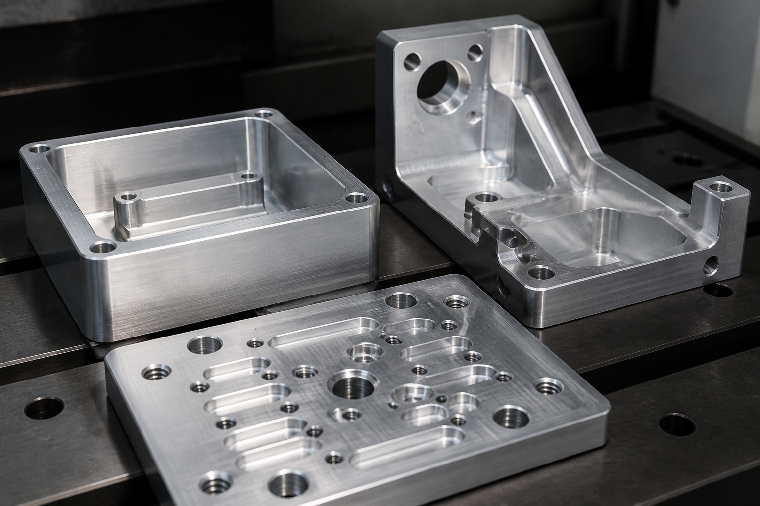 CNC milled aluminum housing, bracket, and fixture plate